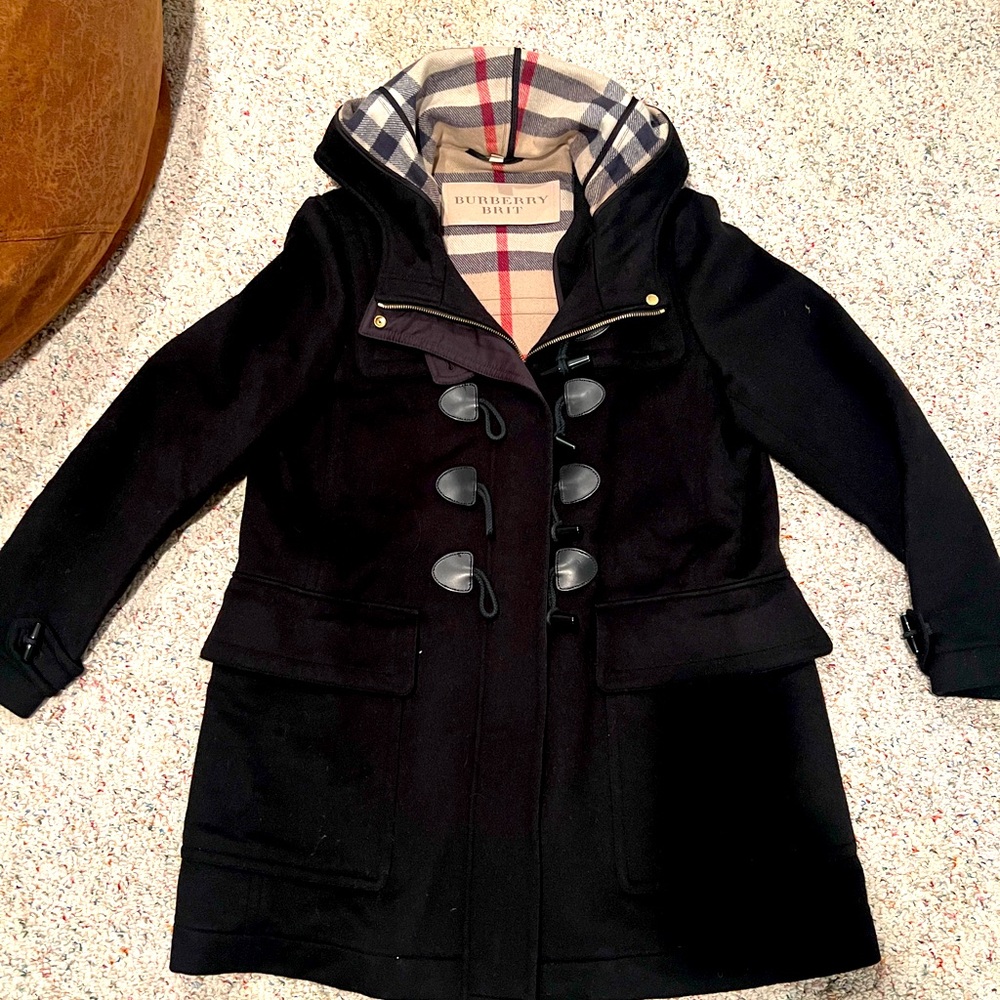 Mid length wool toggle Burberry jacket